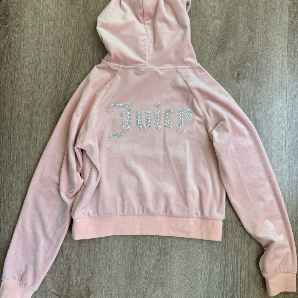 Juicy Couture Blush Velour Hoodie with Rhinestone Logo